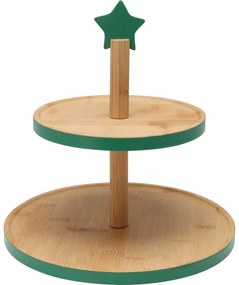 Patera bambusowa na ciastka, 2 poziomy, zielony