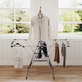 HOMCOM Suszarka na pranie składana stojąca suszarka z regulowanymi skrzydłami, uchwytami na buty, stal nierdzewna, 156,5 x 68 x 192 cm, srebrny