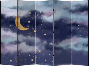 Parawan pokojowy 5-częściowy 225x172 Jednostronny dekoracyjny romantyczny fantasy Niebieski Złoty Księżyc I Gwiazdy