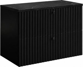 Szafka łazienkowa wisząca z blatem 80, czarny + blat z efektem marmuru Black Royal, uchwyty w trzech kolorach, 80 x 44,4 x 58,6 cm