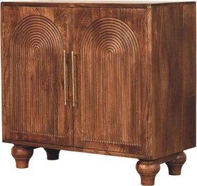 Artisan Furniture Kredens Arc Groove z litego drewna mango, 2 półki wewnętrzne, 2 drzwi z motywem łuku, brązowy