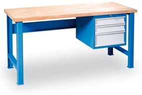 Stół warsztatowy GD z wiszącą szafką na narzędzia, 3 szuflady, 1700 x 685 x 850 mm, niebieski