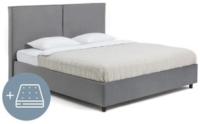 Szare tapicerowane łóżko dwuosobowe ze schowkiem z materacem i stelażem 180x200 cm Myra Bold – Bonami Selection