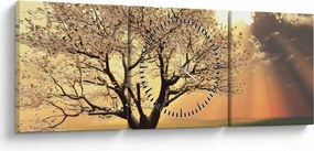 Obraz drzewa na łące (z zegarem) (90x30 cm)