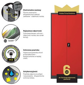 Biurowa szafa metalowa na akta JAN, 900 x 1850 x 400 mm, antracytowo-czerwona