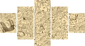 Obraz - Zabytkowa mapa, ilustracje (125x70 cm)