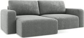 Szary rozkładany/ze schowkiem narożnik z tkaniny szenilowej (lewostronny/z szezlongiem) Kona – Makamii