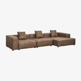 Modułowa Sofa Z Szezlongiem Prawym, 3-częściowa (↔︎375 Cm) Z Wysokim Podłokietnikiem Bruna Zamsz W Kolorze Brązowej Kawy - Sklum