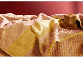 Żółto-różowy ręcznik kąpielowy z bawełny organicznej frotte 70x140 cm Check – JUNA