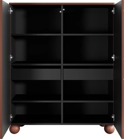 Komoda wysoka Sonatia II 120 cm dwudrzwiowa z dwoma ukrytymi szufladami - burgund