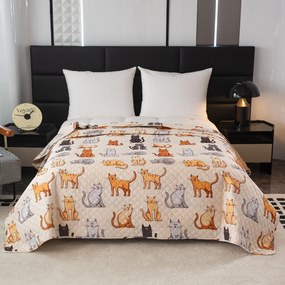 Narzuta na łóżko ze wzorem COLORED CATS kremowa Rozmiar: 220 x 240 cm