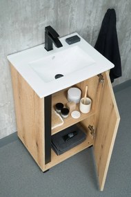 Zestaw Szafka z umywalką FOX 49 cm dąb evoke/czarna KROFAM