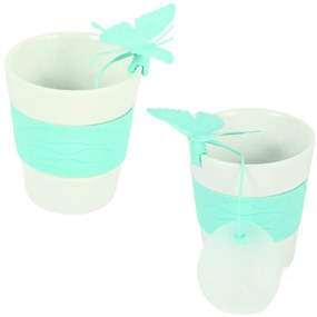 Porcelanowy kubek SILICONE BUTTERFLY z sitkiem do herbaty 280 ml, zielony
