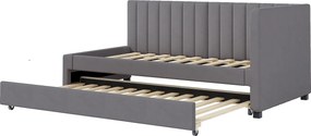 Łóżko pojedyncze 90x200 cm z łóżkiem wysuwanym - tapicerowane welurem z stelażem na listwach - Szare