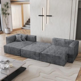 Masseno Narożnik SARMO z funkcją spania i pojemnikiem na pościel Narozniki U, Rozkładana sofa - Szary, POSO 60