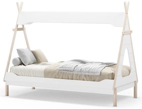 Białe łóżko dziecięce z litego drewna sosnowego w kształcie domku 90x190 cm Nora – Marckeric