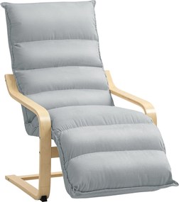 HOMCOM Fotel z laminowanej brzozy, tapicerowany fotel z regulowaną podnóżką, nowoczesny fotel z podłokietnikami, Jasnoszary