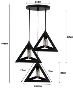 Lampa sufitowa metalowa loft trójkątna wisząca AT13-3SZ-Black