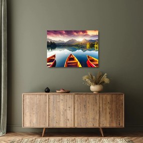 Obraz na szkle - Jezioro z łodziami (70x50 cm)