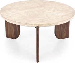 Stolik kawowy Manios 80 cm okrągły - trawertyn / orzech