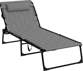 Outsunny Leżak ogrodowy Leżak, składany, z poduszką, odporny na warunki atmosferyczne; 188 cm x 65 cm x 36 cm, Szary + Czarny