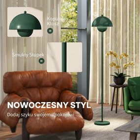 HOMCOM Lampa podłogowa, okrągły klosz, sterowanie nożne, długi kabel, elegancki design, stal, zielona
