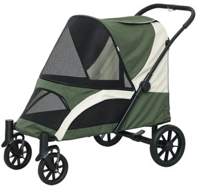 PawHut Składany Wózek dla Psów, Buggy dla Dużych Psów z 4 Kołami, Pasami Bezpieczeństwa, Hamulcami, Ciemnozielony