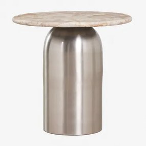 Okrągła Szafka Nocna Ø40 Cm Alliser Clear Brush & Marmur Beige Panther - Sklum