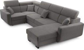 Masseno Narożnik CASTELLO z funkcją spania i pojemnikiem na pościel Narozniki U, Rozkładana sofa - Szary, VELO 635