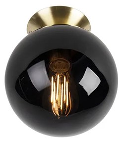 Lampa sufitowa art deco mosiądz z czarnym szkłem - Pallon