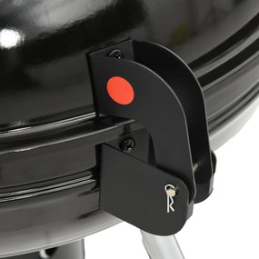 Outsunny Grill węglowy z rusztem, kółkami, półką, pojemnikiem na popiół, wbudowanym termometrem do BBQ, metalowy, czarny, 55 x 65 x 89 cm