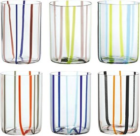 Asortyment szklanek Zafferano Tirache w dwukolorowym szkle borokrzemianowym, zielono-ametystowym, pudełko 6 sztuk