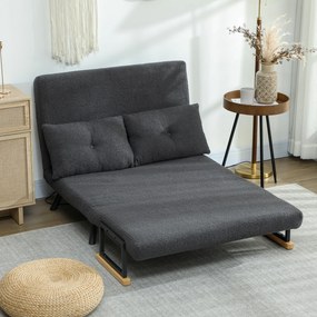 HOMCOM Sofa rozkładana 2-osobowa z funkcją spania, w zestawie 2 poduszki, wygląd Sherpa, naturalny + ciemnoszary + czarny | Aosom PL