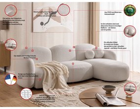 Kremowy narożnik z materiału bouclé (prawostronny/z szezlongiem) Orbit – Ropez