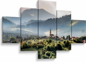 Obraz - wieś we mgle (125x70 cm)