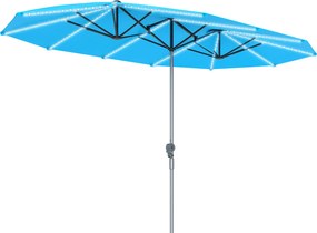 Outsunny Podwójny Parasol z Oświetleniem Solar, Aluminiowy, Poliester, Ochrona UPF50+, Odporne na UV, Parasol tarasowy, Niebieski