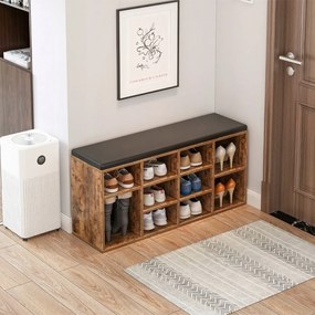 Ławka do przedpokoju z siedziskiem i półką do przechowywania, brązowa rustykalna, 104x30x48 cm – kompaktowy design MDF