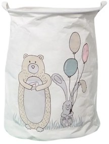 Kosz na zabawki i pranie z nadrukiem BEAR 35x45 cm, biały