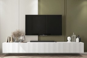 Szafka RTV z 8 drzwiami – Korpus biały mat, frezowane fronty biały mat – 300 cm