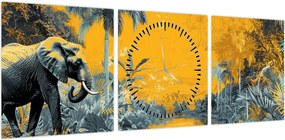 Obraz - Słoń w naturze (z zegarem) (90x30 cm)
