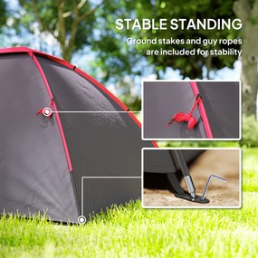 Outsunny Lekki Namiot Campingowy dla 3 Osób, Stabilny, Wodoodporny, UV 50+ z Przedsionkiem, Drzwi, Okna, Szary