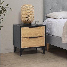 Stolik nocny Kalma z 2 szufladami kolor czarny/dąb