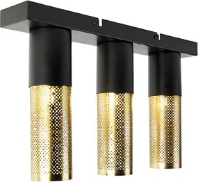Industrialna lampa sufitowa czarna ze złotym owalnym 3-światła - Raspi
