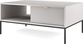 Stolik Kawowy Elegancki DomoHome NOVA – Z akcentem złotym, nowoczesna szuflada MDF, czarne metalowe nogi, minimalistyczny design, Szary, 104x104x46cm