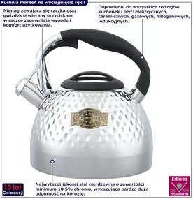 Elegancki czajnik ze stali nierdzewnej z gwizdkiem 3L N1-B78
