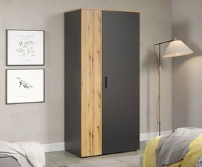 Duża szafa z drążkiem na ubrania grafit + dąb evok Z8-W91