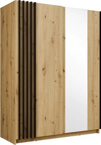 Szafa z 2 drzwiami przesuwnymi - Z lustrem - Szer.150 cm – Kolor: Naturalny i czarny - CALELA