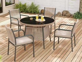 Zestaw jadalniany ogrodowy na 4 osoby - 4 fotele - 1 stół - konstrukcja z żelaza ocynkowanego - Blat ze szkła hartowanego - szary