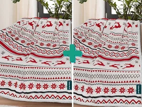 2x Koc świąteczny z mikropluszu biały z barankiem RETRO CHRISTMAS 160x200 cm