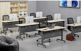 Mobilny stół PRIMO MOBI, 140x60 cm, biała podstawa, buk